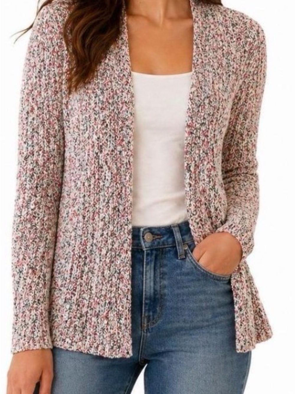 NWT J.Jill cozy Open-Front Women's Cardigan Sweater - Red Mix . Fall , Winter